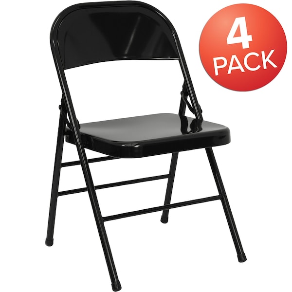 Flash Furniture Black Metal Folding Chair - 4-HF3-MC-309AS-BK-GG