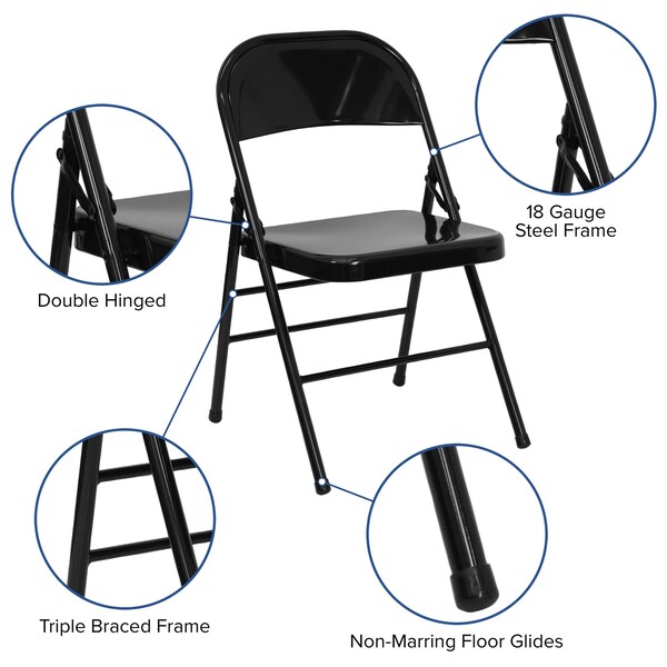 Flash Furniture Black Metal Folding Chair - 4-HF3-MC-309AS-BK-GG