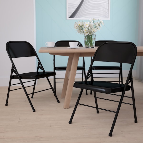 Flash Furniture Black Metal Folding Chair - 4-HF3-MC-309AS-BK-GG