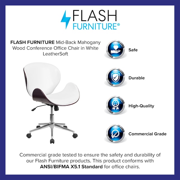 Flash Furniture Contemporary Conference Office Chair, White Back, 21-1/2 in W 26" L 32" H, Leather Seat - SD-SDM-2240-5-MAH-WH-GG