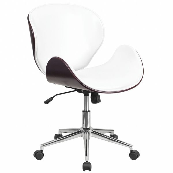 Flash Furniture Contemporary Conference Office Chair, White Back, 21-1/2 in W 26" L 32" H, Leather Seat - SD-SDM-2240-5-MAH-WH-GG