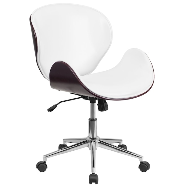 Flash Furniture Contemporary Conference Office Chair, White Back, 21-1/2 in W 26" L 32" H, Leather Seat - SD-SDM-2240-5-MAH-WH-GG