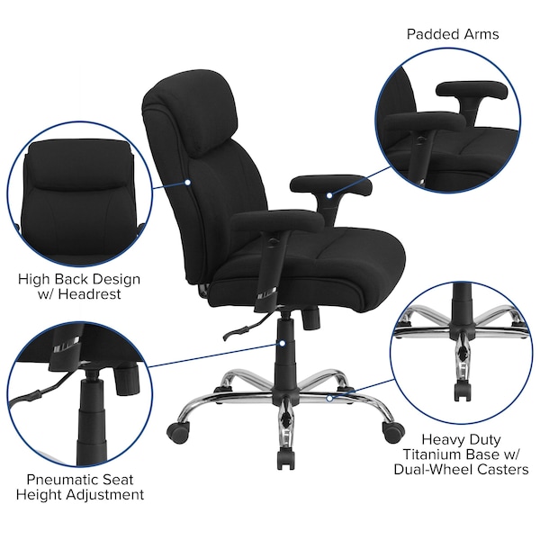 Flash Furniture Hercules Task Office Chair, Black Back, 29-1/2 in W 29" L 44" H, Adjustable Padded, Fabric Seat - GO-2031F-GG