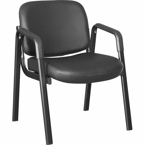 Lorell Deluxe Leather 4-Leg Guest Chair with Arms, Black - LLR84594