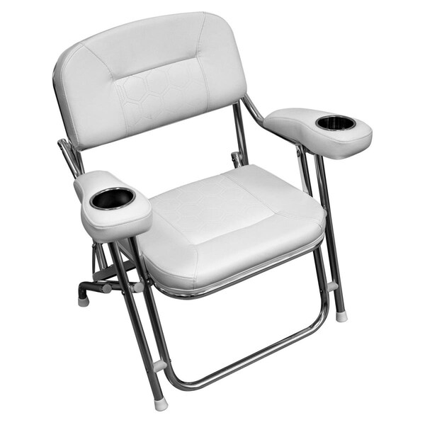 Kd Muebles De Comedor Folding Deck Chair with Dual Cup Holders, Brite White - KD2688026