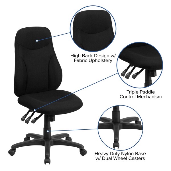 Flash Furniture Fabric Task Chair, 16-3/4" to 20-1/2", Black - BT-90297H-GG