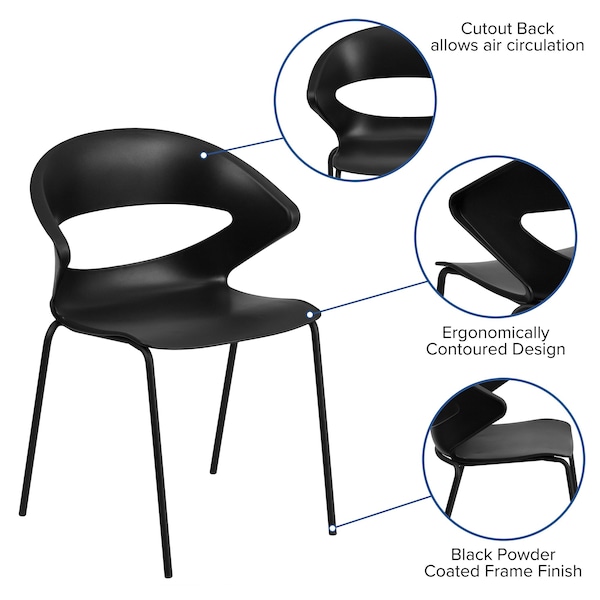 Flash Furniture Stack Chair, 440 lb. Capacity, Black - RUT-4-BK-GG