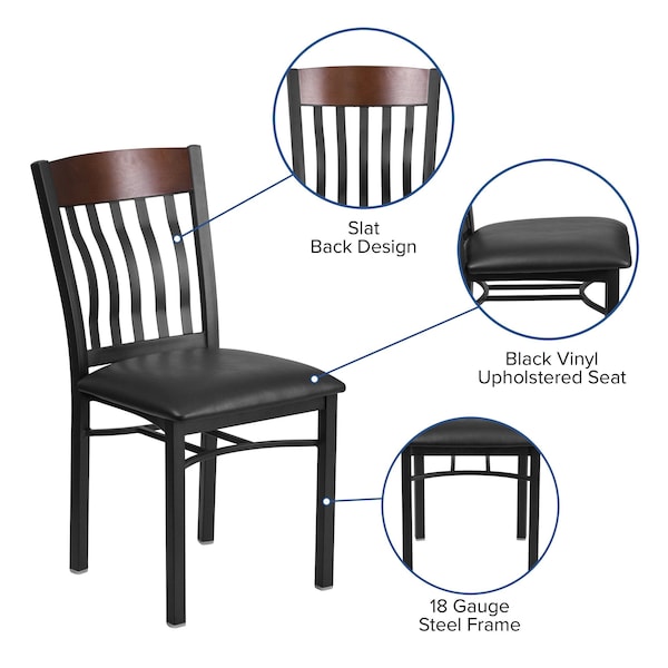Flash Furniture Eclipse Restaurant Chair, 17 in W 24-1/2" L 35-3/4" H - XU-DG-60618-WAL-BLKV-GG