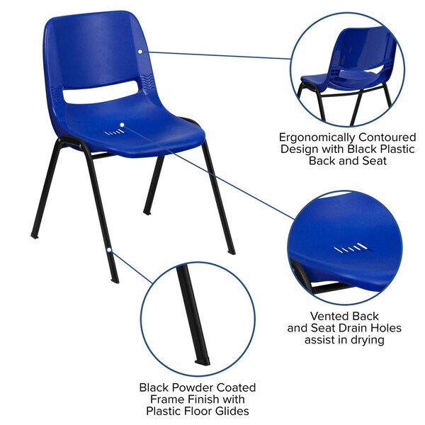 Flash Furniture Stack Chair, Navy w/ Black Frame, 14"H - RUT-14-NVY-BLACK-GG