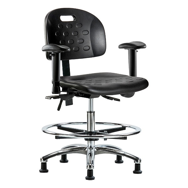 Zoro Select Medium Bench Chair Ergonomic Chair, Adjustable Arms, 20-1/2" to 28" Height, Vinyl, Black - BR-HPMBCH-CR-T1-A1-CF-RG-BLK