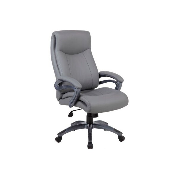 Boss Office Products Boss Executive Office Chair with Arms and Pillow Top - Vinyl - High Back - Gray - B8661-GY