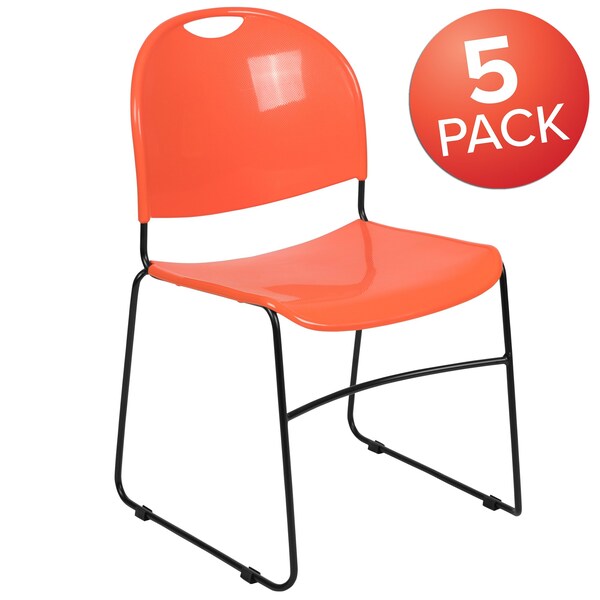 Flash Furniture Orange Plastic Stack Chair, PK5 - 5-RUT-188-OR-GG