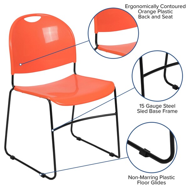 Flash Furniture Orange Plastic Stack Chair, PK5 - 5-RUT-188-OR-GG