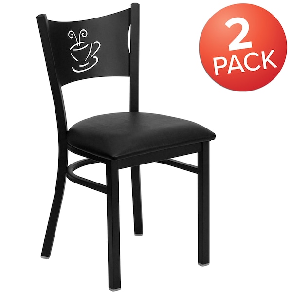 Flash Furniture Black Coffee Back Metal Restaurant Chair, Black Vinyl Seat, PK2 - 2-XU-DG-60099-COF-BLKV-GG