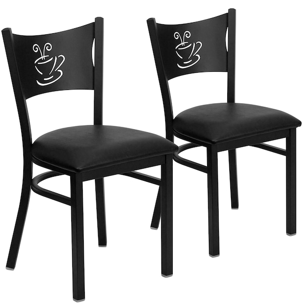Flash Furniture Black Coffee Back Metal Restaurant Chair, Black Vinyl Seat, PK2 - 2-XU-DG-60099-COF-BLKV-GG