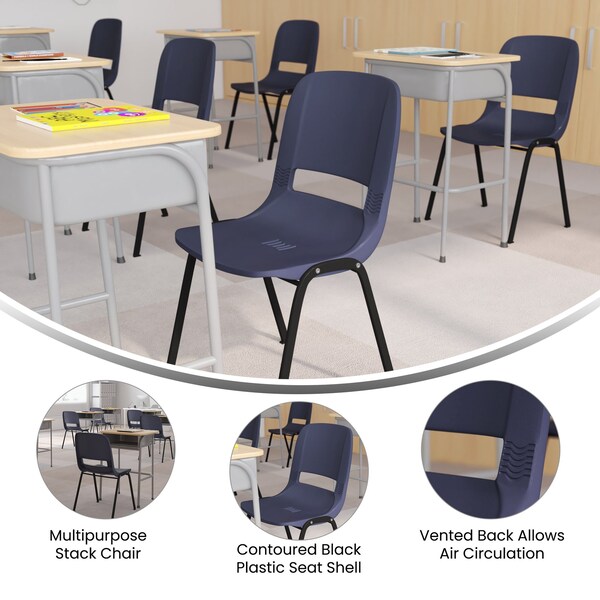 Flash Furniture 661 lb. Capacity Navy Stack Chair w/ Black Frame - RUT-16-PDR-NAVY-GG