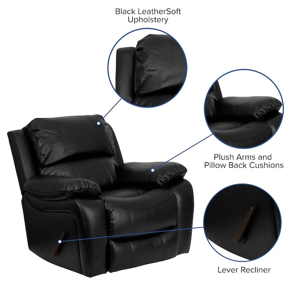 Flash Furniture Contemporary Chair Leather Rocker Recliner, Black, Fixed Arms, 21" Height, Leather, Black - MEN-DA3439-91-BK-GG
