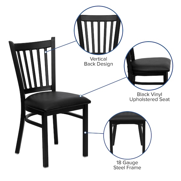 Flash Furniture Hercules Restaurant Chair, 17 in W 20-1/4" L 34-1/4" H, Vinyl Seat - XU-DG-6Q2B-VRT-BLKV-GG