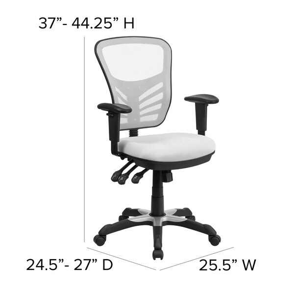Flash Furniture Contemporary Chair Mid-Back Exec Chair, White, Adjustable Arms, 18" to 23" Height, Mesh, White - HL-0001-WH-GG