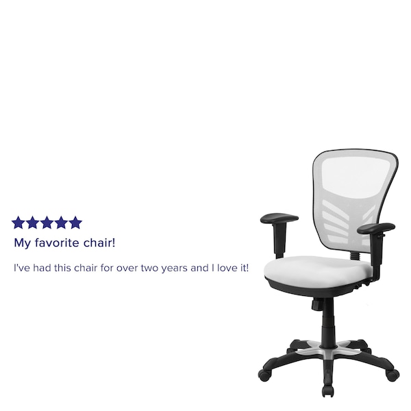 Flash Furniture Contemporary Chair Mid-Back Exec Chair, White, Adjustable Arms, 18" to 23" Height, Mesh, White - HL-0001-WH-GG