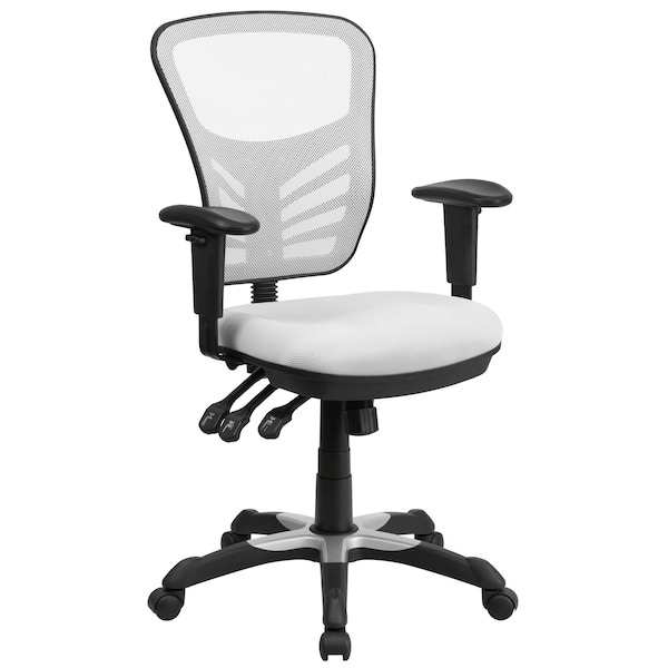 Flash Furniture Contemporary Chair Mid-Back Exec Chair, White, Adjustable Arms, 18" to 23" Height, Mesh, White - HL-0001-WH-GG