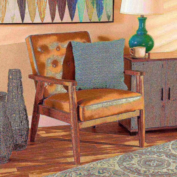 Baxton Studio Sorrento Mid-Century Modern Tan Faux Leather and Walnut Brown Finished Wood Lounge Chair - 175-10977-ZORO