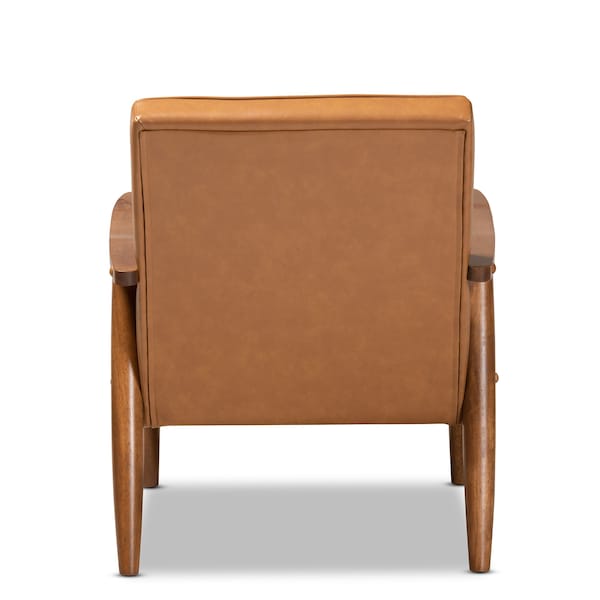 Baxton Studio Sorrento Mid-Century Modern Tan Faux Leather and Walnut Brown Finished Wood Lounge Chair - 175-10977-ZORO