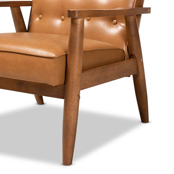 Baxton Studio Sorrento Mid-Century Modern Tan Faux Leather and Walnut Brown Finished Wood Lounge Chair - 175-10977-ZORO