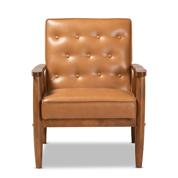 Baxton Studio Sorrento Mid-Century Modern Tan Faux Leather and Walnut Brown Finished Wood Lounge Chair - 175-10977-ZORO