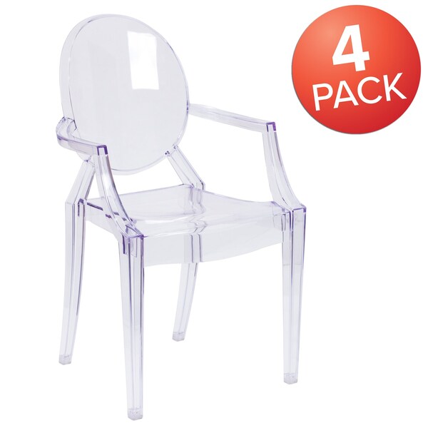 Flash Furniture Max 4 Pack Ghost Chair with Arms in Transparent Crystal - 4-FH-124-APC-CLR-GG