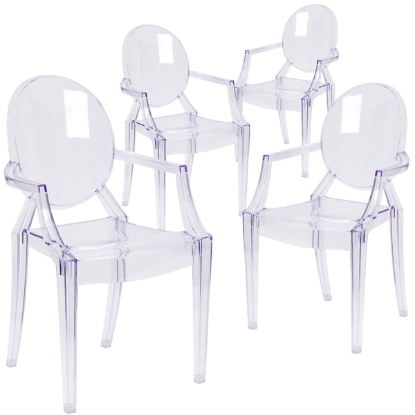 Flash Furniture Max 4 Pack Ghost Chair with Arms in Transparent Crystal - 4-FH-124-APC-CLR-GG