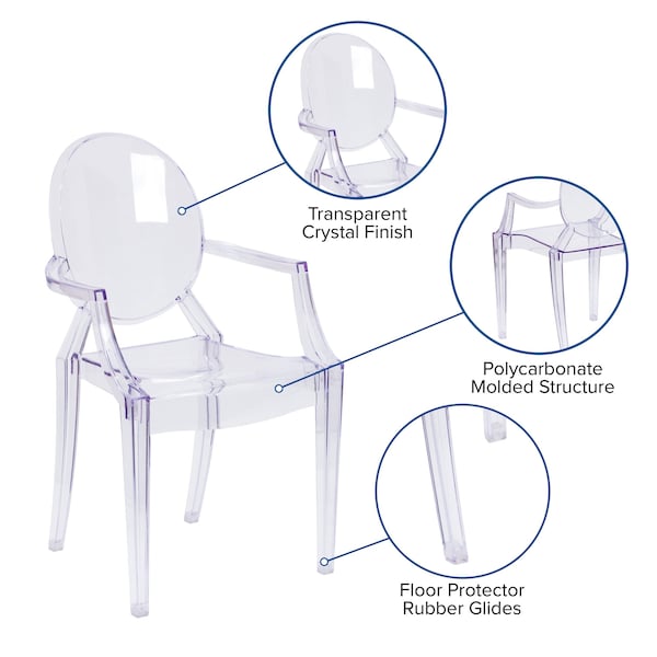 Flash Furniture Max 4 Pack Ghost Chair with Arms in Transparent Crystal - 4-FH-124-APC-CLR-GG