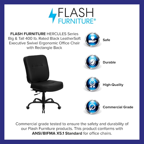 Flash Furniture Executive Chair, Black Seat, Leather Back - WL-735SYG-BK-LEA-GG