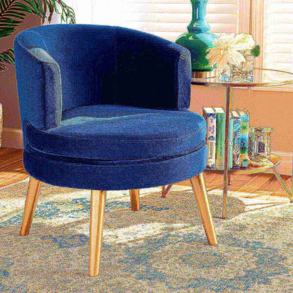 Baxton Studio Baptiste Glam and Luxe Navy Blue Velvet Fabric and Gold Finished Wood Accent Chair - 175-11234-ZORO