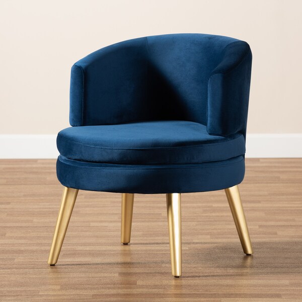 Baxton Studio Baptiste Glam and Luxe Navy Blue Velvet Fabric and Gold Finished Wood Accent Chair - 175-11234-ZORO