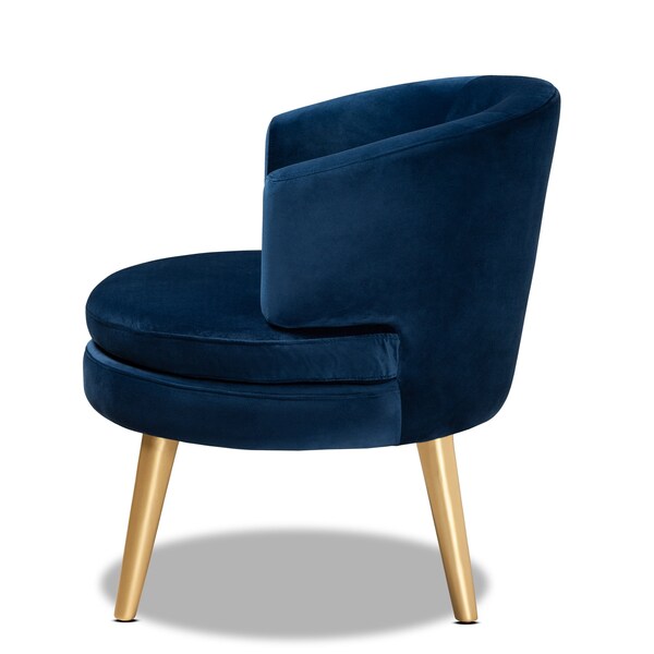 Baxton Studio Baptiste Glam and Luxe Navy Blue Velvet Fabric and Gold Finished Wood Accent Chair - 175-11234-ZORO