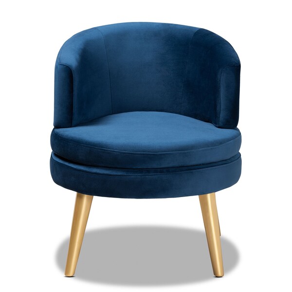 Baxton Studio Baptiste Glam and Luxe Navy Blue Velvet Fabric and Gold Finished Wood Accent Chair - 175-11234-ZORO