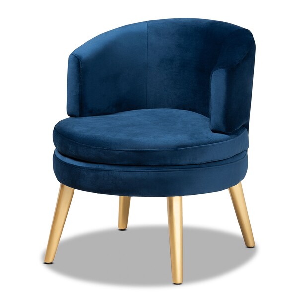 Baxton Studio Baptiste Glam and Luxe Navy Blue Velvet Fabric and Gold Finished Wood Accent Chair - 175-11234-ZORO