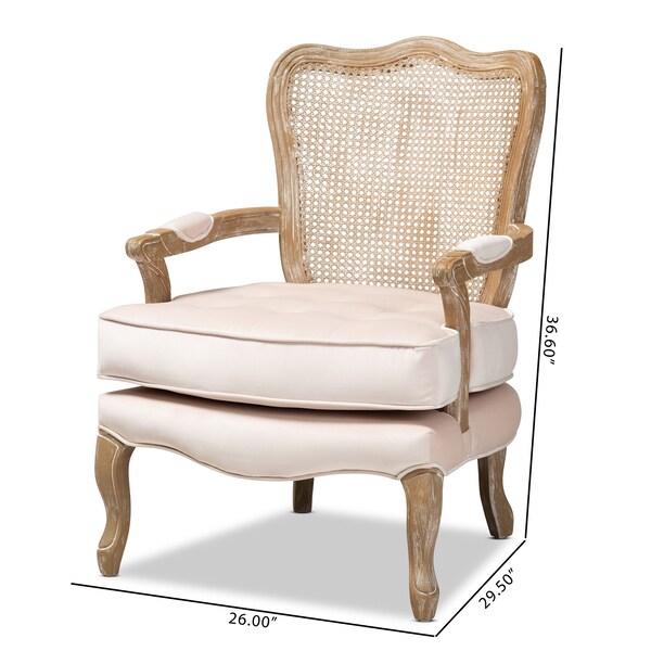Baxton Studio Vallea Beige Velvet Upholstered White-Washed Oak Wood Armchair - 156-9494