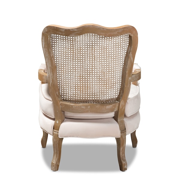 Baxton Studio Vallea Beige Velvet Upholstered White-Washed Oak Wood Armchair - 156-9494