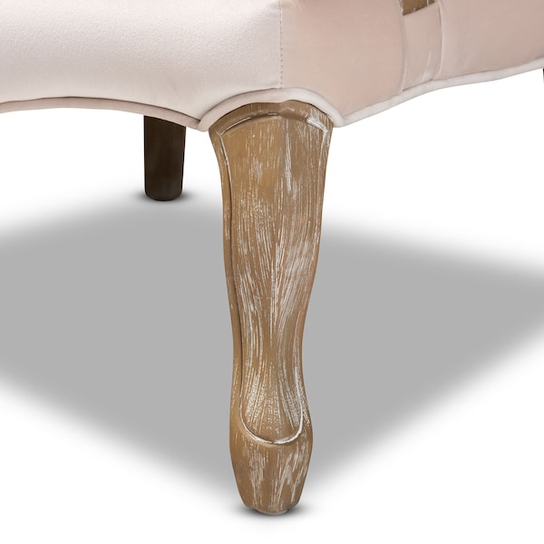 Baxton Studio Vallea Beige Velvet Upholstered White-Washed Oak Wood Armchair - 156-9494