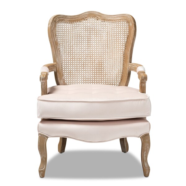 Baxton Studio Vallea Beige Velvet Upholstered White-Washed Oak Wood Armchair - 156-9494