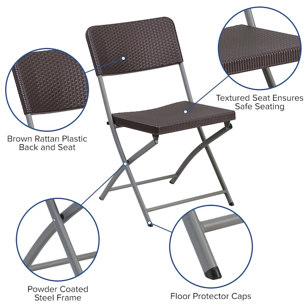 Flash Furniture Brn Rattan Plastic Folding Chr - DAD-YCZ-61-GG