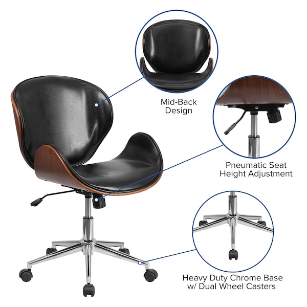 Flash Furniture Contemporary Chair, 17" to 20"Height, 35-1/4"H - SD-SDM-2240-5-BK-GG