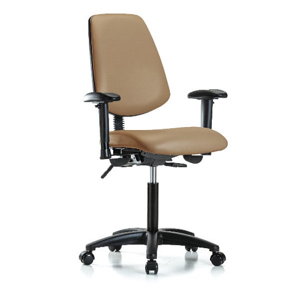Blue Ridge Ergonomics Medium Bench Chair Adjustable Arms, 22" to 29" Height, Vinyl, Taupe - BR-VMBCH-MB-RG-T1-A1-NF-RC-8584