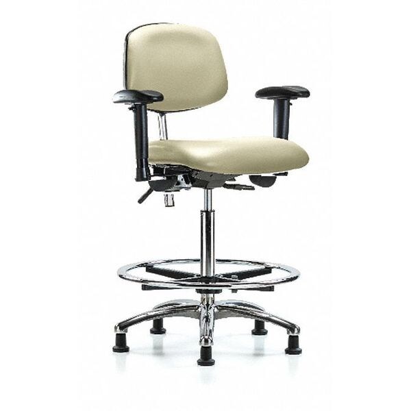 Blue Ridge Ergonomics Clean Room Chair Hi Ben Chair, Vin, Chr, AA, CF, Gld, Wht, CL100, Adjustable Arms, 26" to 35-1/2" Height - BR-NCR-VHBCH-CR-T0-A1-CF-RG-8501
