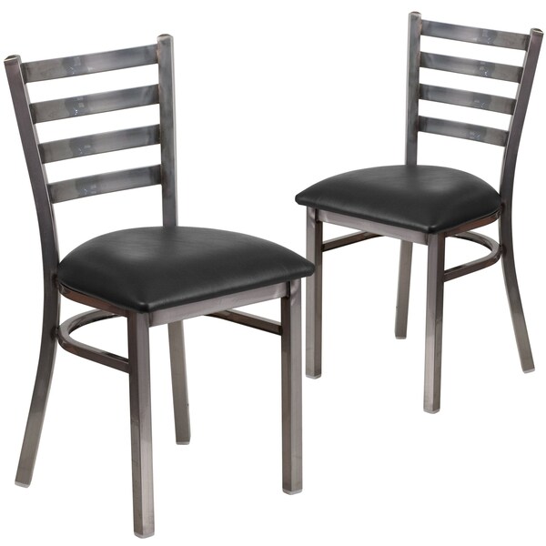 Flash Furniture Clear Ladder Chair-Black Seat - 2-XU-DG694BLAD-CLR-BLKV-GG