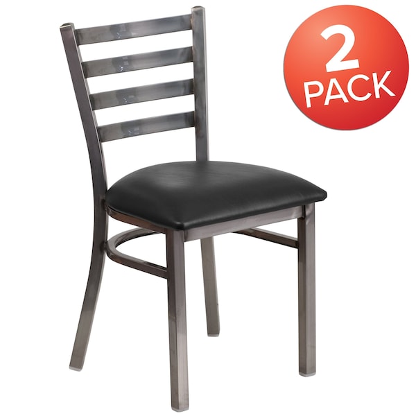 Flash Furniture Clear Ladder Chair-Black Seat - 2-XU-DG694BLAD-CLR-BLKV-GG
