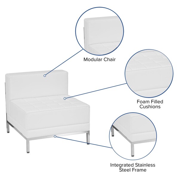 Flash Furniture Hercules Imagination Chair, White Back, 28 in W 28-3/4" L 27-1/4" H, Armless, Leather Seat - ZB-IMAG-MIDDLE-WH-GG