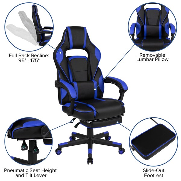Flash Furniture Black/Blue Reclining Gaming Chair with Footrest - CH-00288-BL-GG
